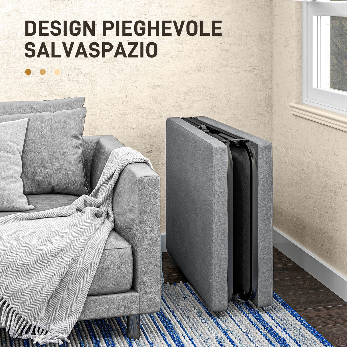 easycomfort easycomfort letto pieghevole su 5 livelli con materasso e 4 rotelle in metallo e tessuto effetto lino 180x70x38 cm grigio