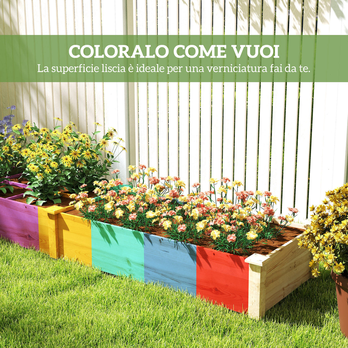 easycomfort easycomfort letto rialzato per orto e giardino con divisorio interno e fondo aperto 237x60x25cm legno naturale