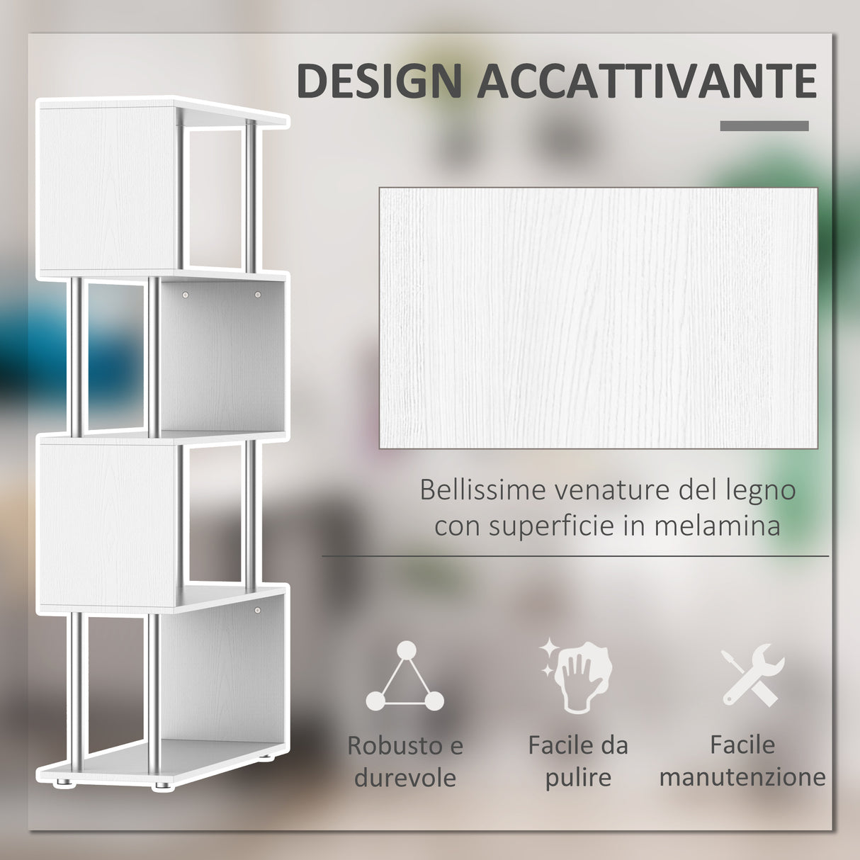 easycomfort easycomfort libreria a 4 ripiani design moderno in legno e metallo libreria scaffale per soggiorno studio ufficio 80x30x145cm bianca ean 8054111845588