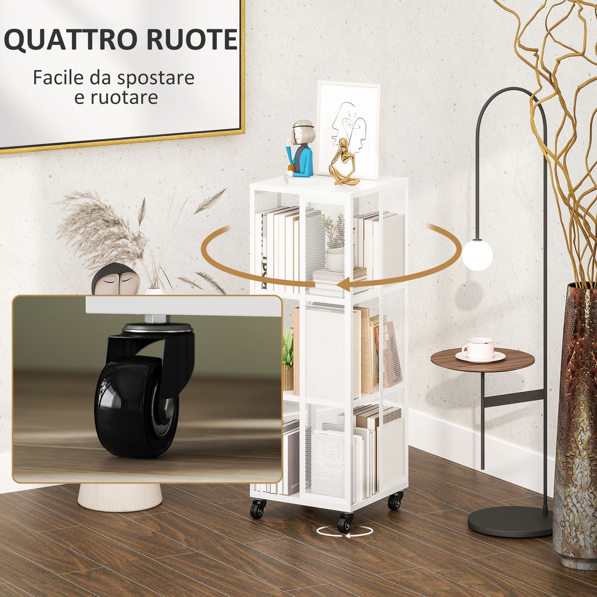 easycomfort easycomfort libreria moderna a 3 ripiani in metallo a rete con ruote 35x35x99 cm bianco