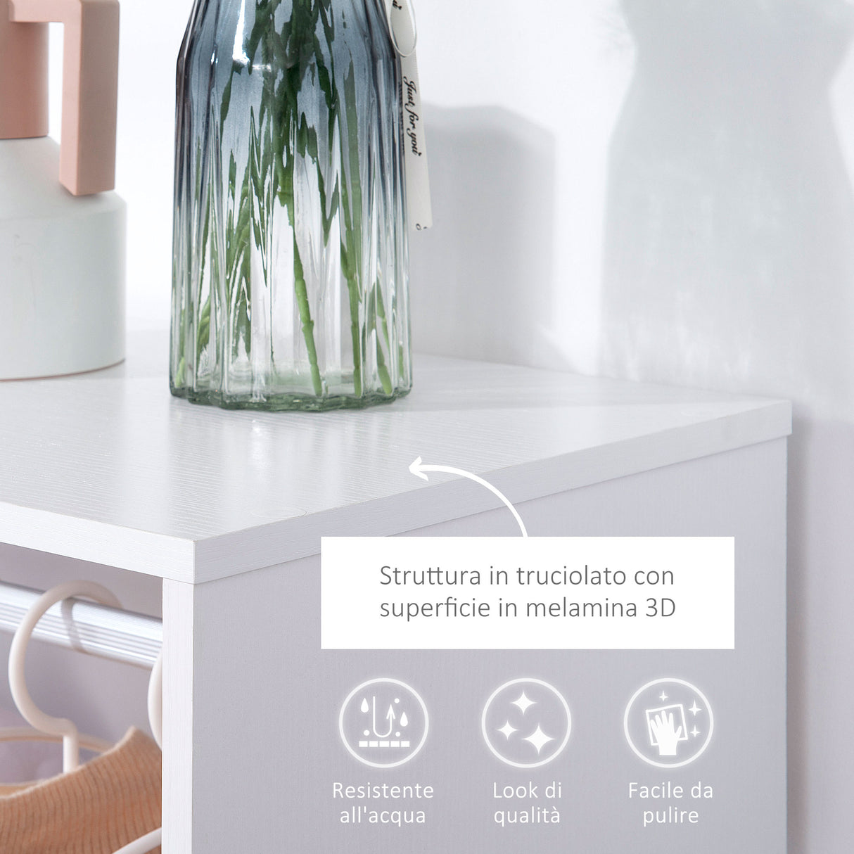 easycomfort easycomfort mobile appendiabiti con barra in alluminio e 2 ripiani aperti in truciolato 60x40x128 cm bianco