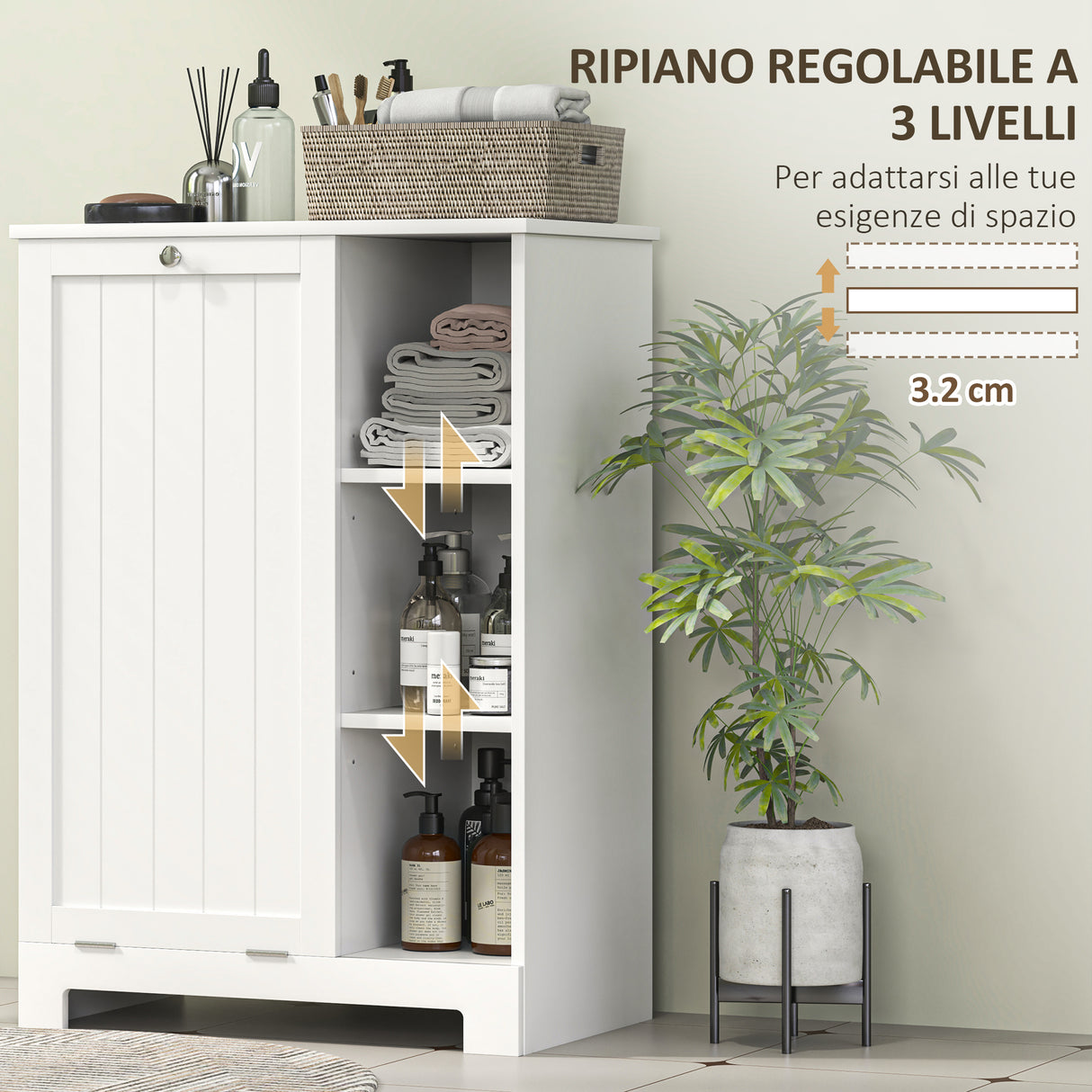 easycomfort easycomfort mobile bagno portabiancheria con cesto rimovibile e ripiani regolabili 60x38x86 cm bianco
