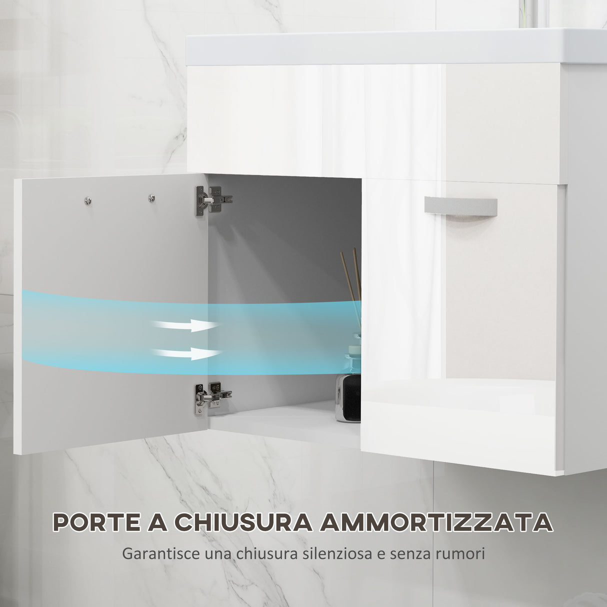 easycomfort easycomfort mobile bagno sospeso con lavabo armadietto a 2 ante con cerniere ammortizzate 61x40x50cm bianco lucido