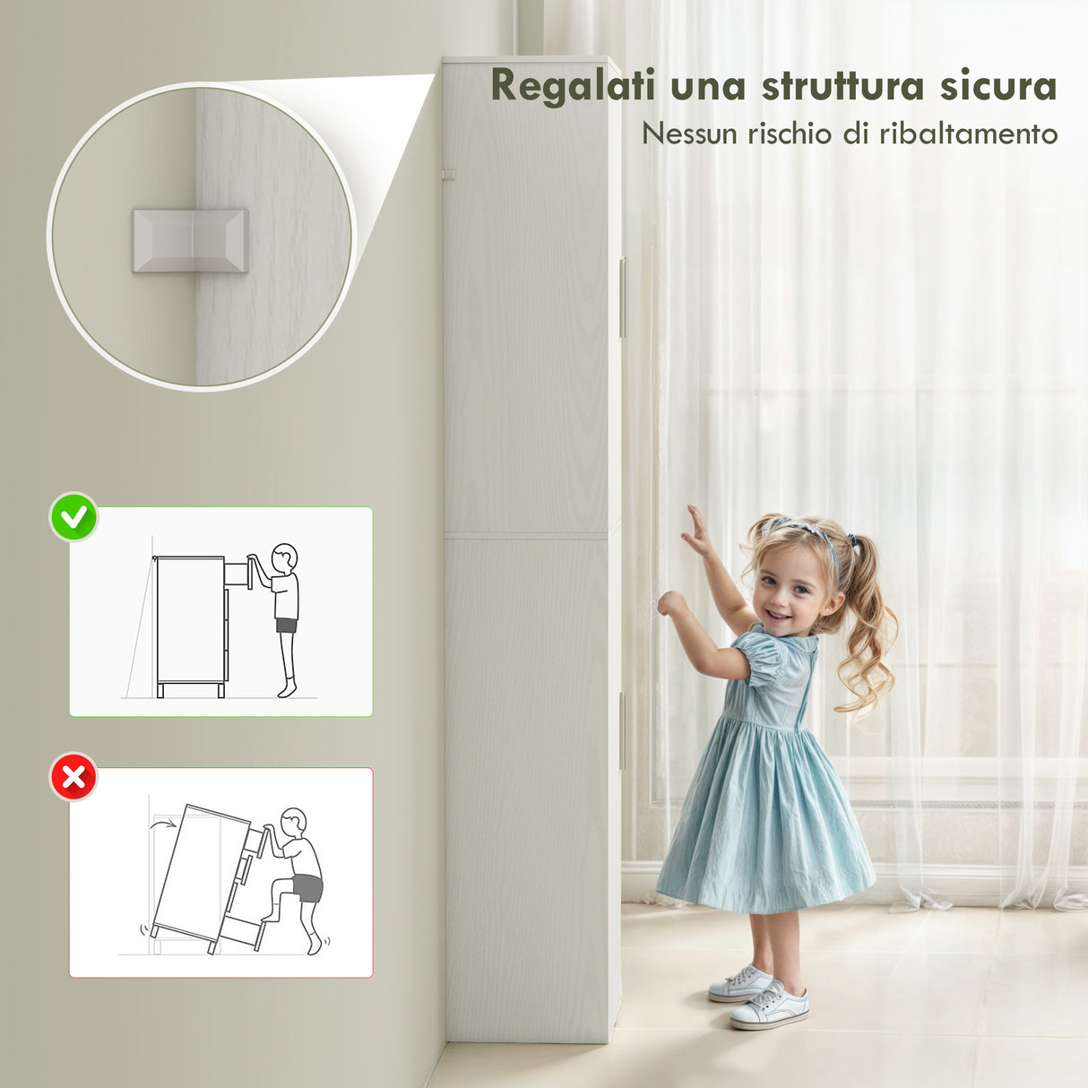 easycomfort easycomfort mobile colonna bagno a 2 armadietti con 6 ripiani regolabili in legno 40x35x180 cm bianco