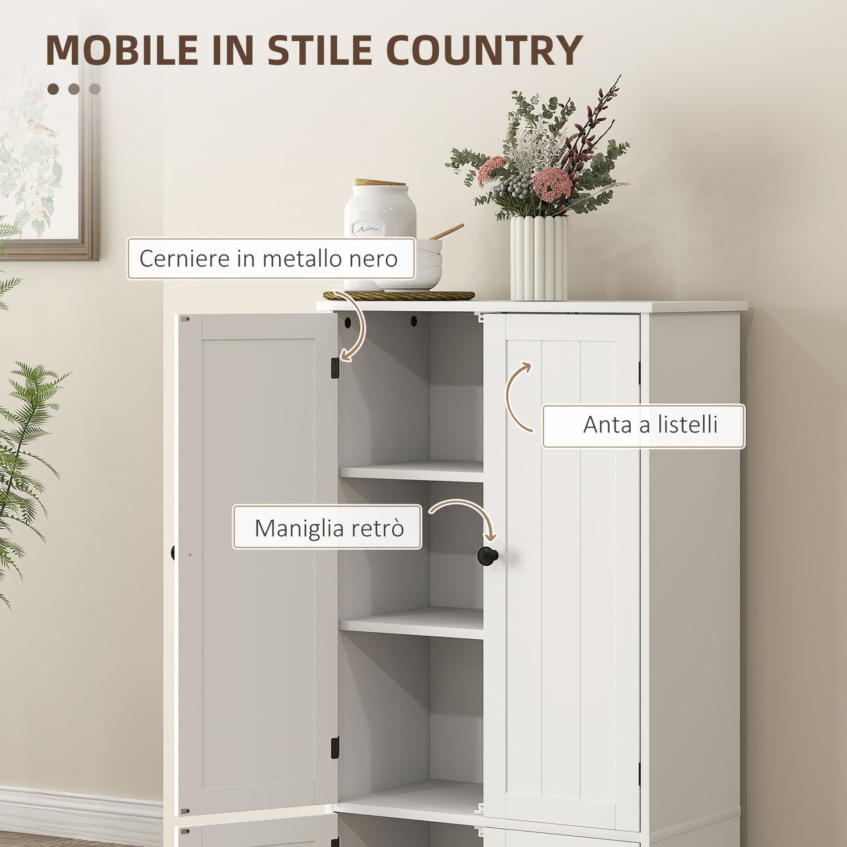 easycomfort easycomfort mobile credenza da cucina a 4 ante con 2 armadietti e ripiano regolabile 58 2x30x123 cm bianco