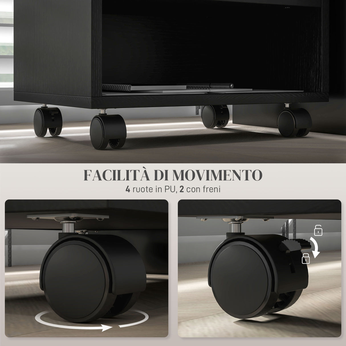 easycomfort easycomfort mobile porta stampante a 2 livelli con 3 scomparti e ruote per ufficio e studio 40x30x36cm nero