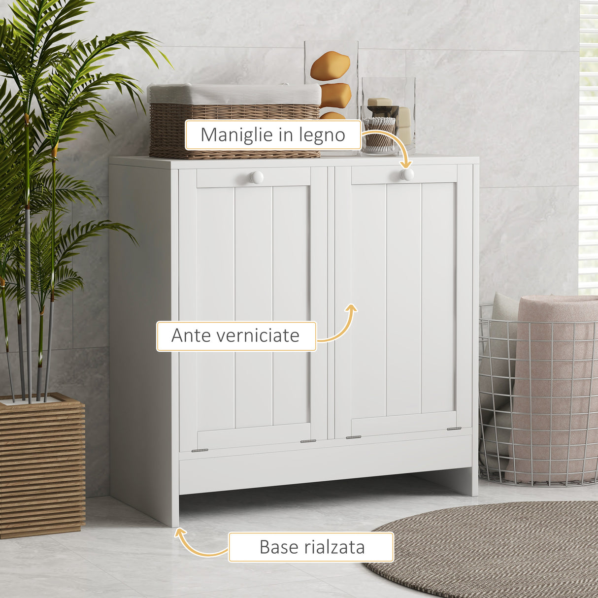 easycomfort easycomfort mobile portabiancheria con 2 scomparti a ribalta in legno 66x33x68cm bianco