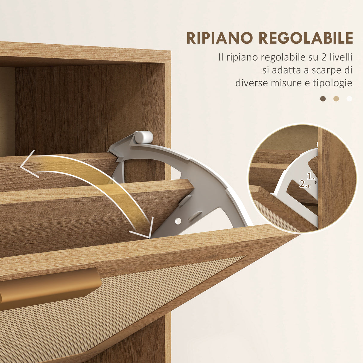 easycomfort easycomfort mobile scarpiera per 18 paia di scarpe con 3 cassetti ribaltabili in legno e rattan 80x25x120 cm marrone