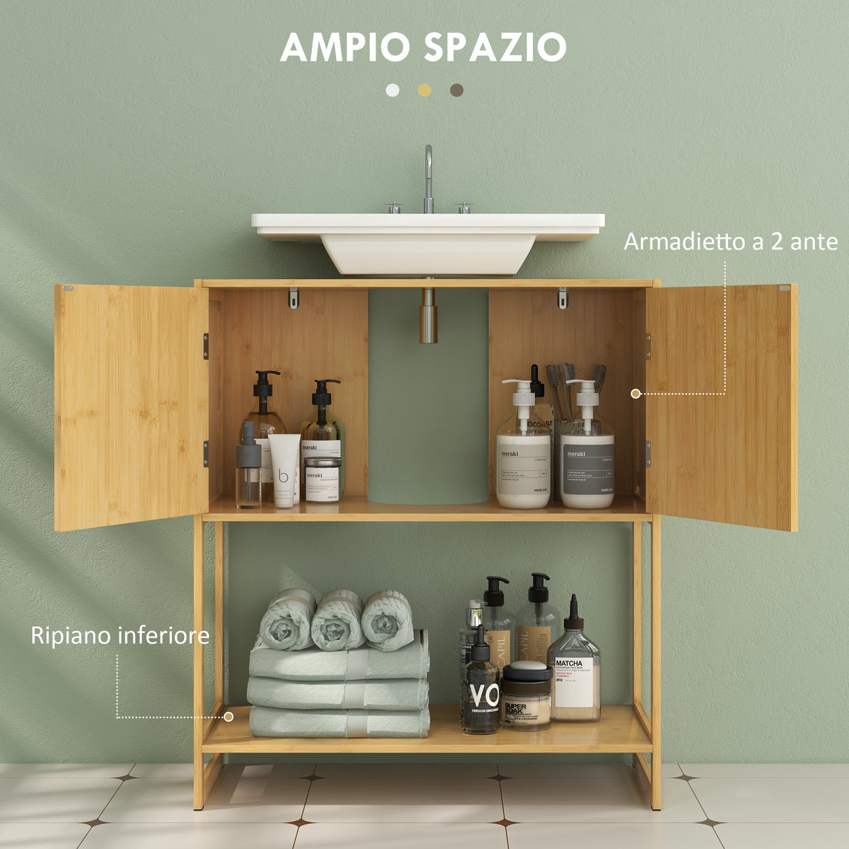 easycomfort easycomfort mobile sottolavabo bagno con 2 ante e ripiano aperto intaglio a u per tubi 70x33x79 5cm colore legno