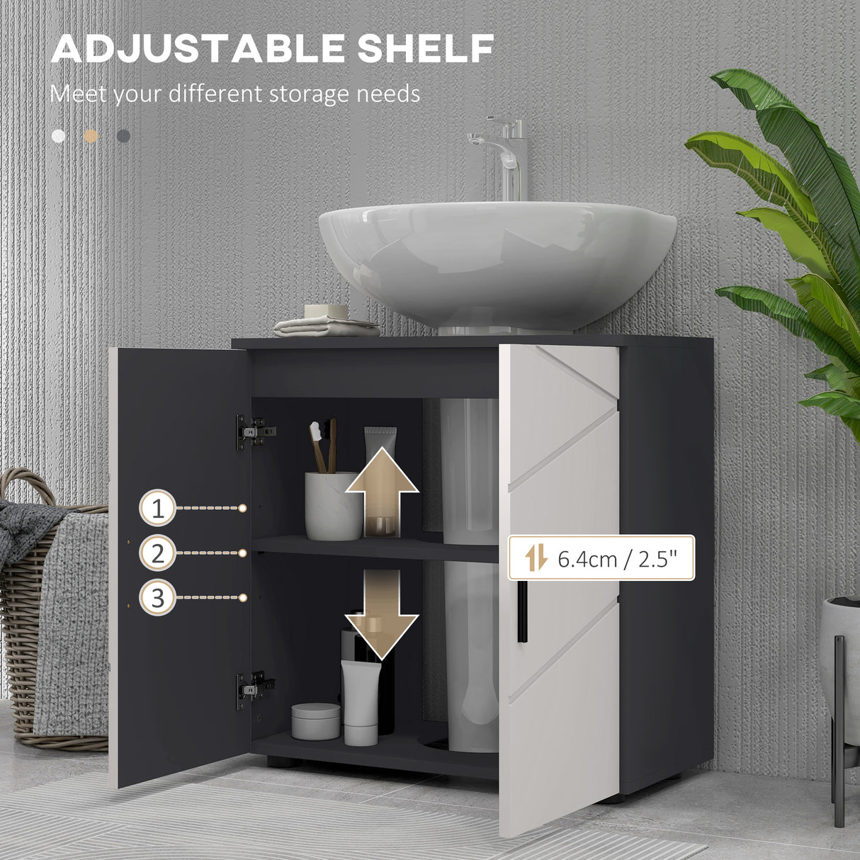 easycomfort easycomfort mobile sottolavabo bagno per piedistallo con armadietto 2 ante 60x30x60cm grigio