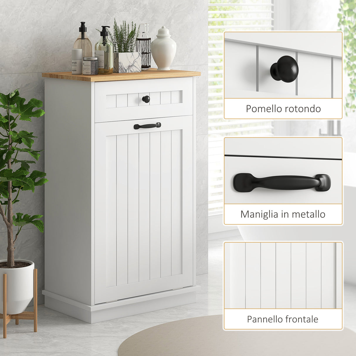 easycomfort easycomfort mobiletto bagno in legno con cesto portabiancheria in tessuto ribaltabile e cassetto bianco