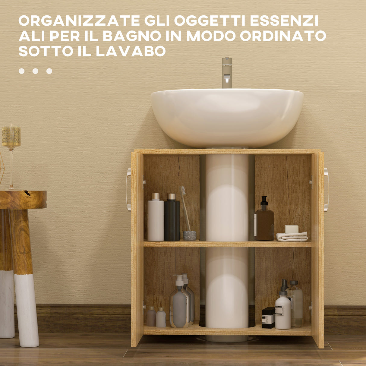 easycomfort easycomfort mobiletto bagno sottolavabo sospeso a 2 ante con 2 ripiani in legno colore naturale