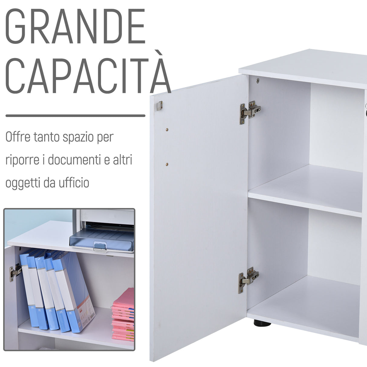 easycomfort easycomfort mobiletto da ufficio multiuso con serratura armadietto per documenti con 2 ante e mensola interna in legno bianco 80x40x80cm