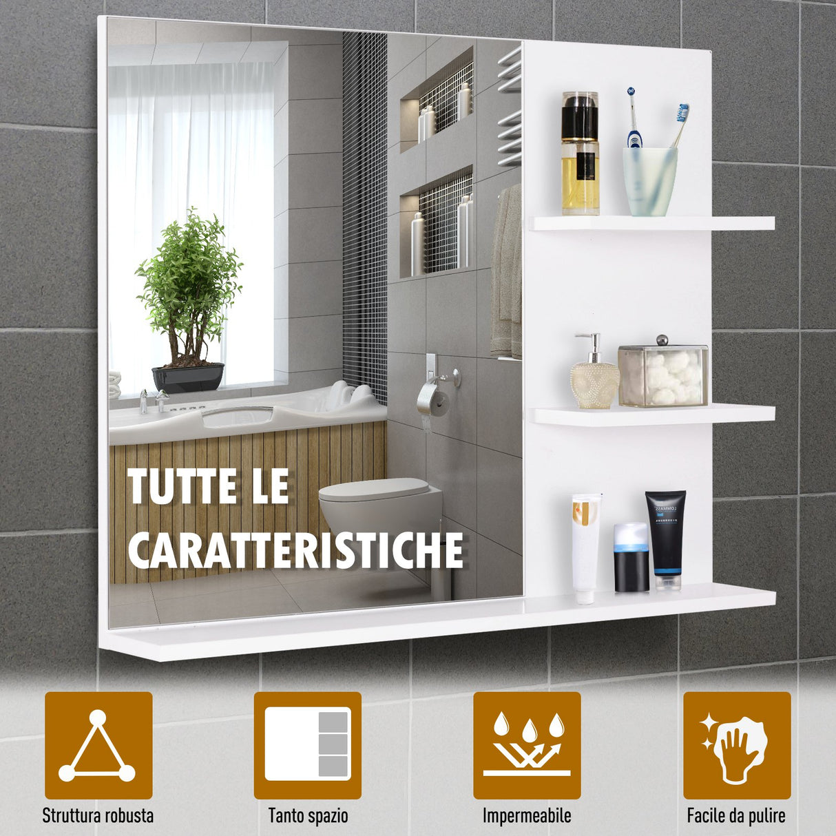 easycomfort easycomfort mobiletto pensile bagno 60 x 10 x 48cm con specchio e 3 ripiani armadietto a parete in mdf bianco ean 8054111841351