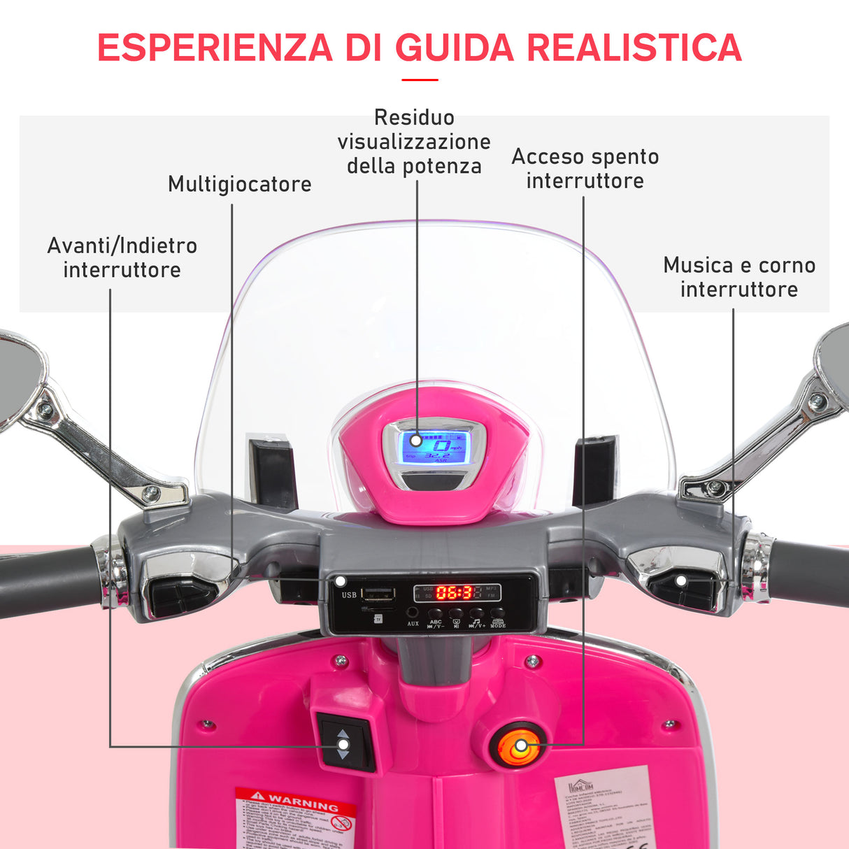 easycomfort easycomfort moto elettrica per bambini con licenza ufficiale vespa 2 rotelle luci e suoni 108x49x75 cm rosa