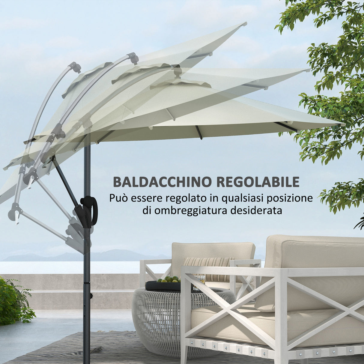 easycomfort easycomfort ombrellone a braccio a 8 stecche con base a croce in alluminio metallo e poliestere 3x2 6 m crema