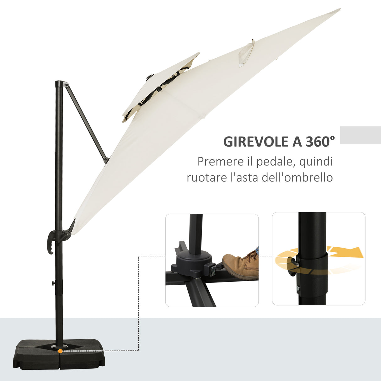 easycomfort easycomfort ombrellone a sbalzo a doppia copertura con manovella base a croce e pesi 268x268x265 cm beige