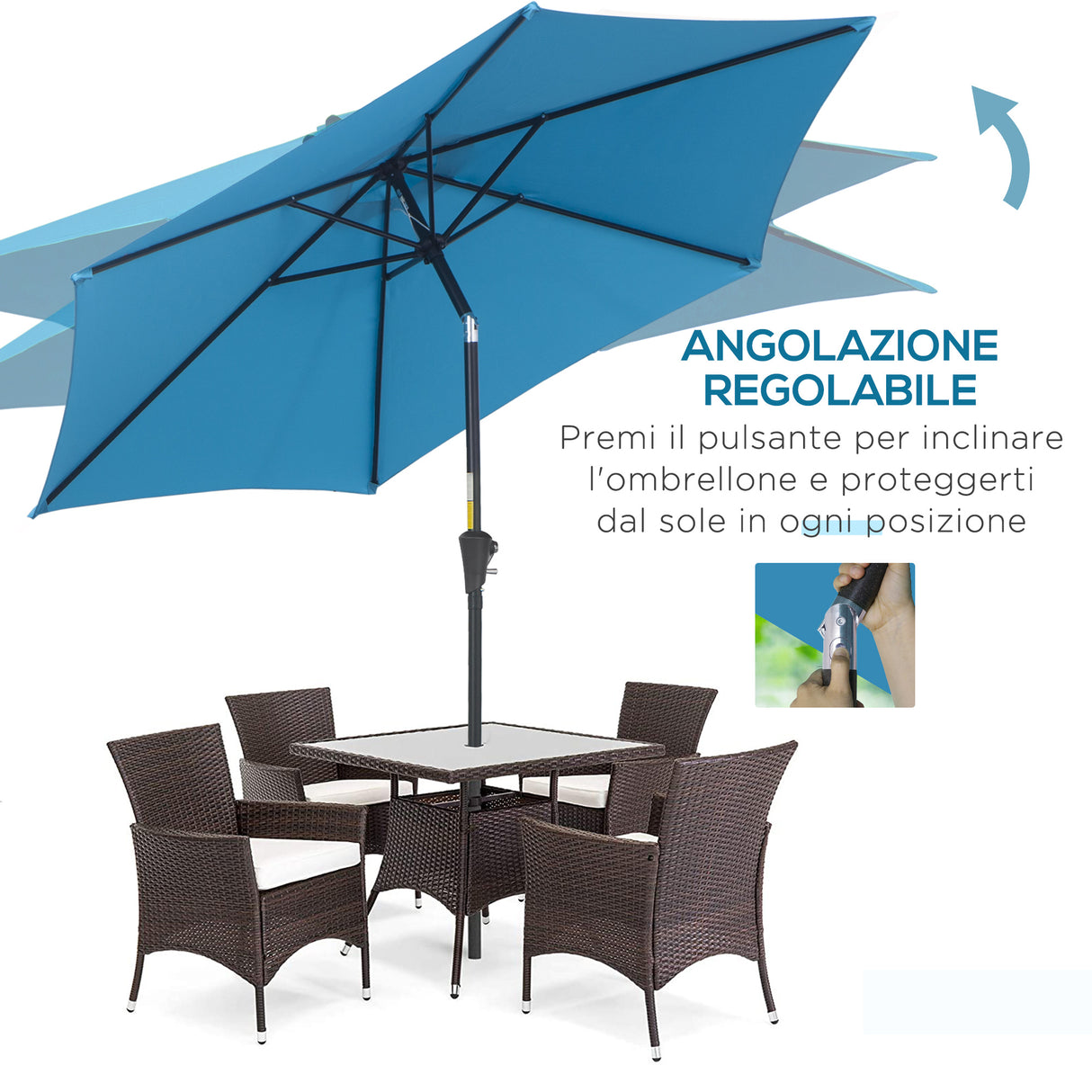 easycomfort easycomfort ombrellone da giardino 2 6x2 4 m con manovella e testa inclinabile in alluminio e poliestere blu