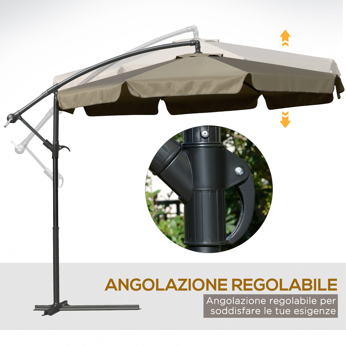 easycomfort easycomfort ombrellone da giardino a braccio con apertura a manovella in metallo e poliestere 2 7x2 7 m caffe