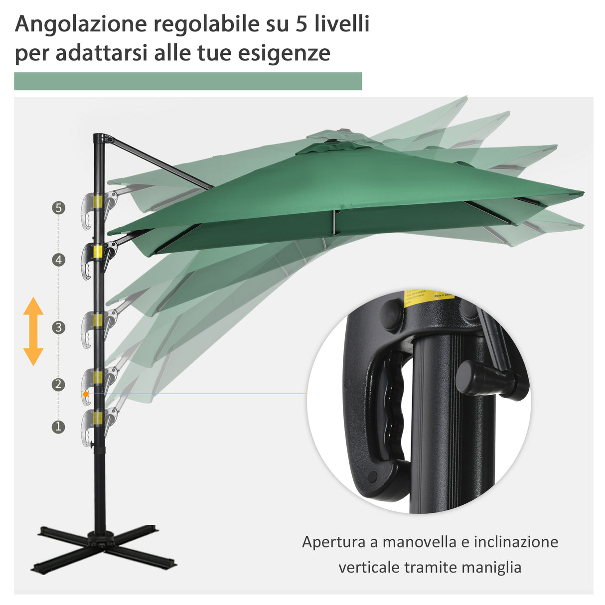 easycomfort easycomfort ombrellone da giardino a manovella 2 5x2 5 m con rotazione 360 e parasole regolabile verde