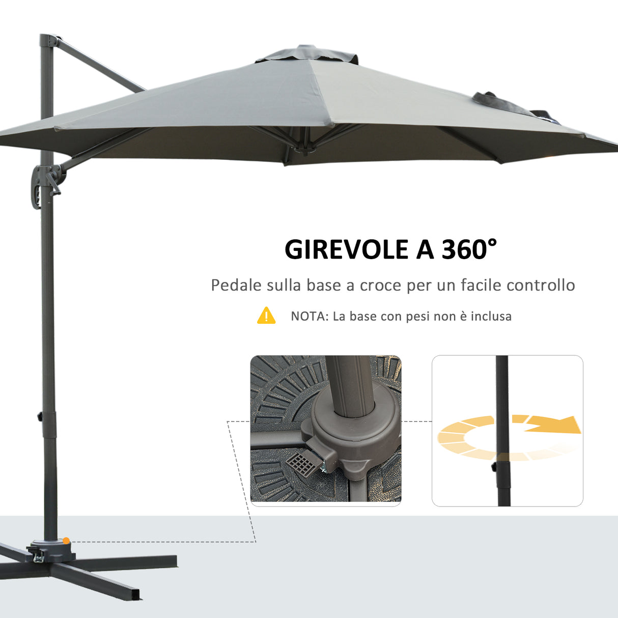 easycomfort easycomfort ombrellone da giardino a manovella e a 8 stecche con angolazione regolabile 2 95x2 5 m grigio