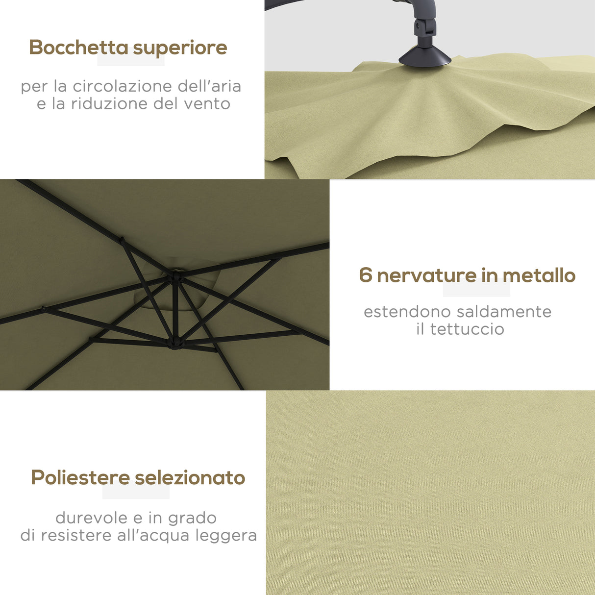easycomfort easycomfort ombrellone da giardino decentrato con base a croce e apertura a manovella 294x193cm beige