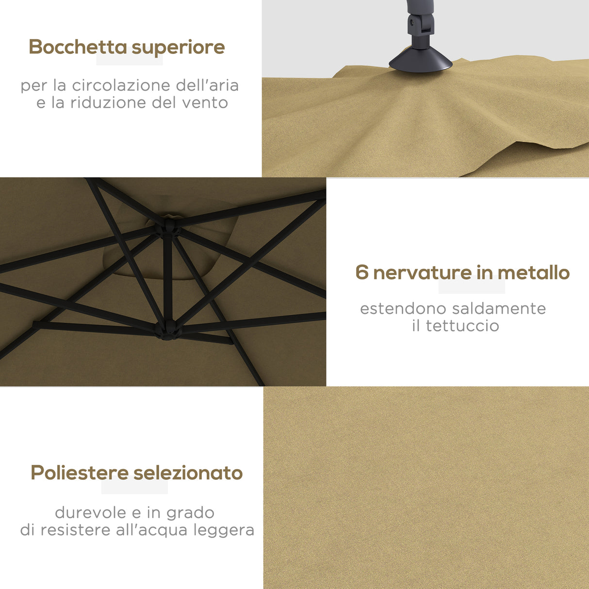 easycomfort easycomfort ombrellone da giardino decentrato con base a croce e apertura a manovella 294x193cm marrone