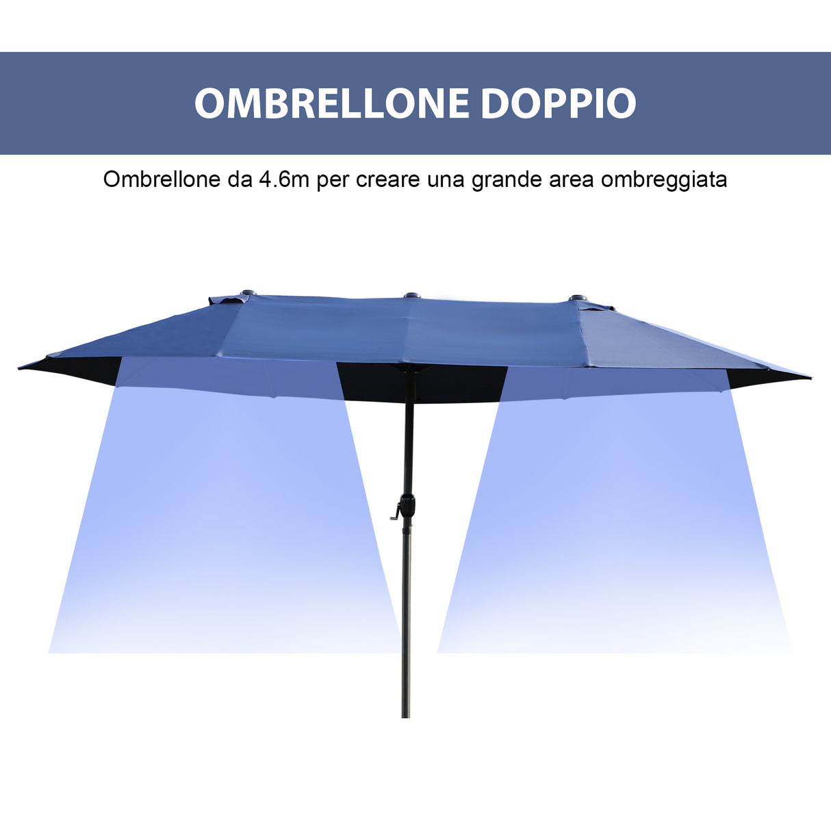 easycomfort easycomfort ombrellone da giardino doppio con apertura a manovella acciaio e poliestere 460x270x240 cm blu