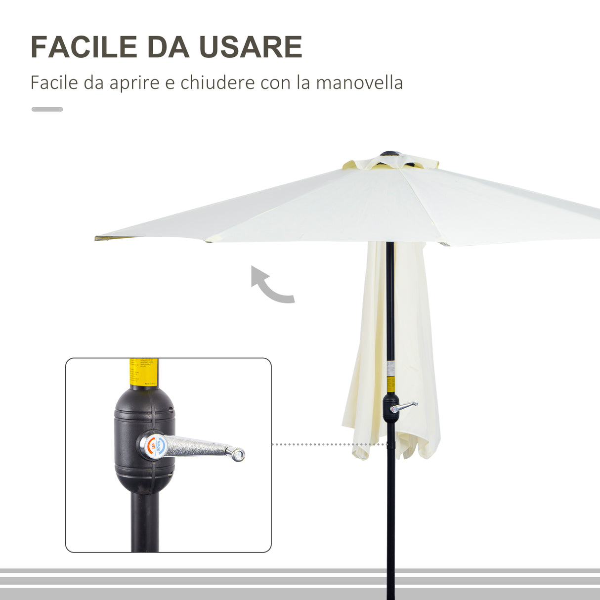 easycomfort easycomfort ombrellone da terrazza a mezzaluna con apertura a manovella e palo a 2 sezioni 2 6x1 35 m beige