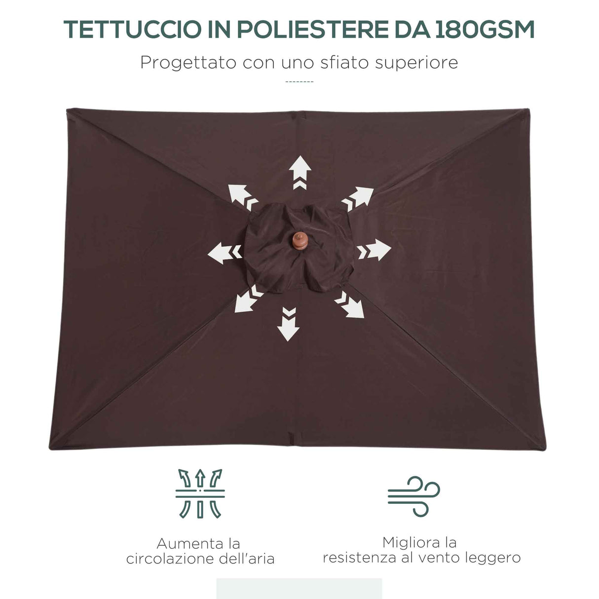 easycomfort easycomfort ombrellone rettangolare inclinabile 2x1 5 m con 6 stecche e apertura a corda in bambu e poliestere caffe