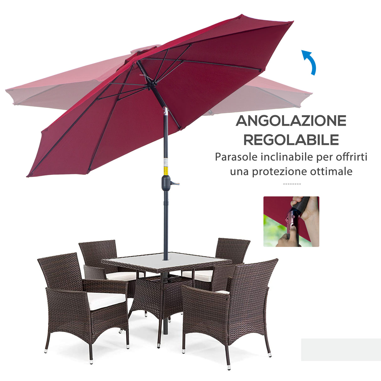 easycomfort easycomfort ombrellone rotondo e regolabile con manovella in poliestere metallo e fibra di vetro 265x240 cm rosso e nero