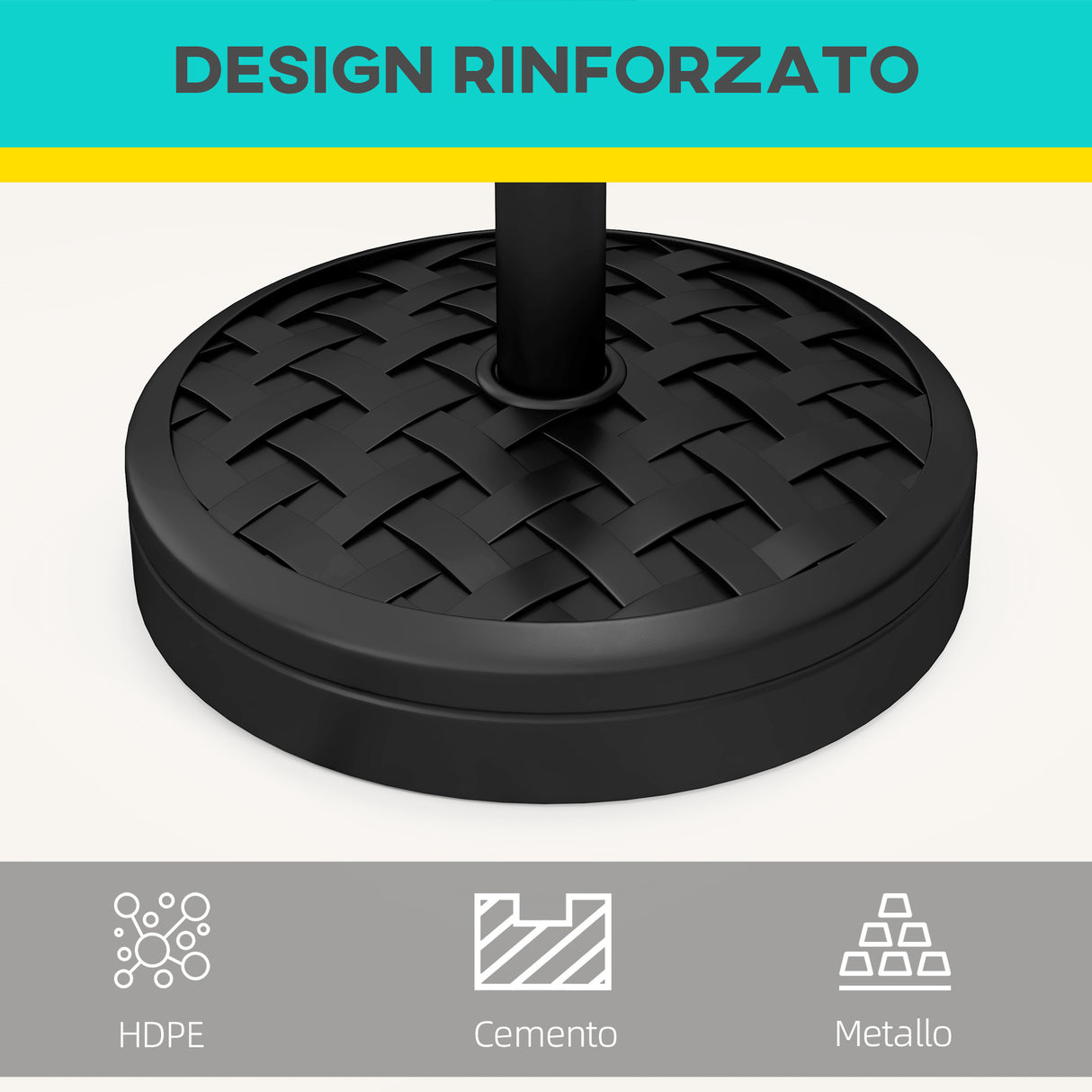 easycomfort easycomfort outusnny base per ombrellone da 18 kg con manovella girevole in acciaio hdpe e cemento 45x36 cm nero