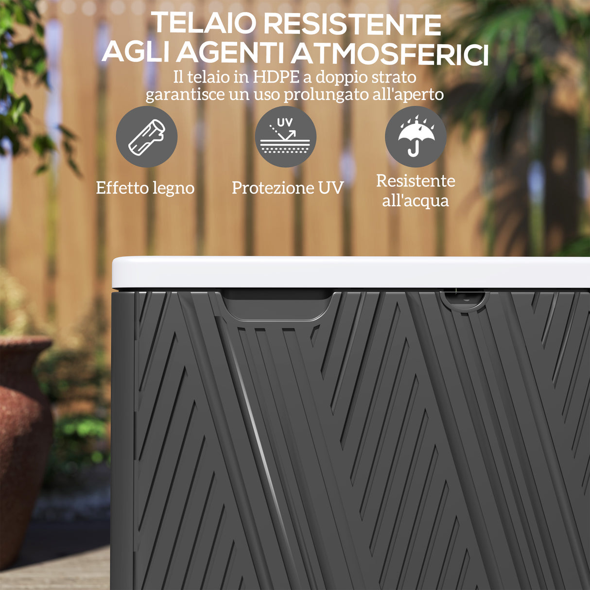 easycomfort easycomfort panca contenitore 380l in hdpe con 2 maniglie laterali e leva a gas 115x60x60 cm nero e grigio