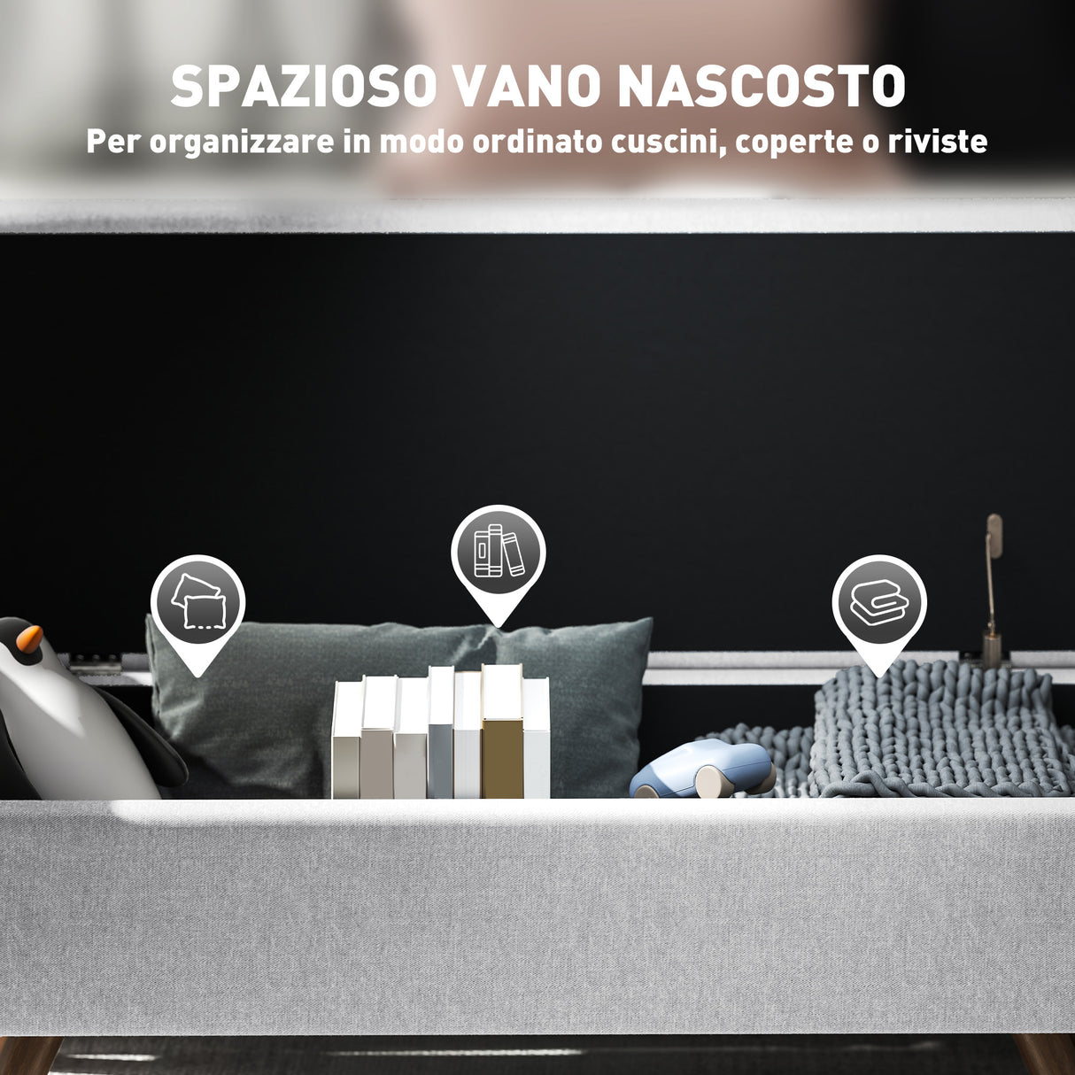 easycomfort easycomfort panca contenitore fondo letto con braccioli in tessuto gambe in legno e vano da 53 8l 132x42x50 cm grigio