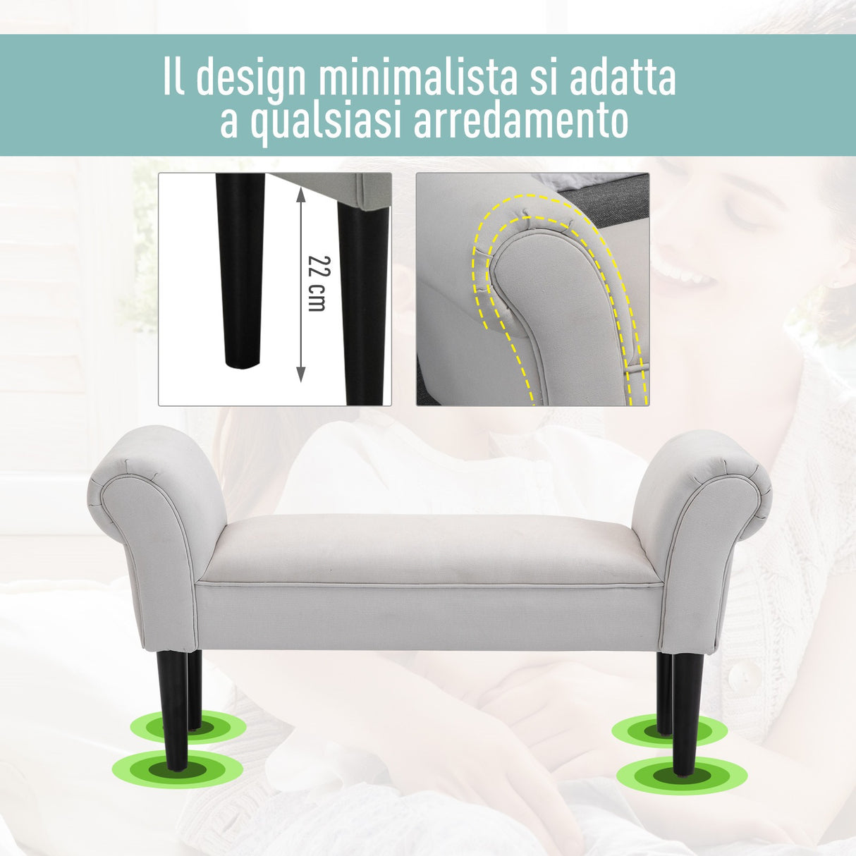 easycomfort easycomfort panca fondo letto con braccioli arrotolati panca imbottita per camera da letto grigio 102x36x51cm ean 8054144135427