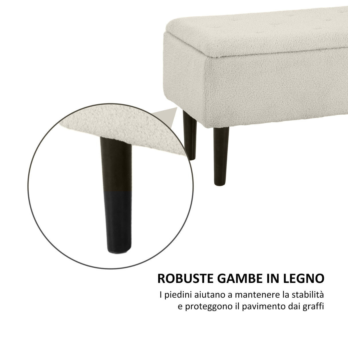 easycomfort easycomfort panca fondoletto con vano contenitore da 47l e rivestimento boucle 95x38x45 cm beige