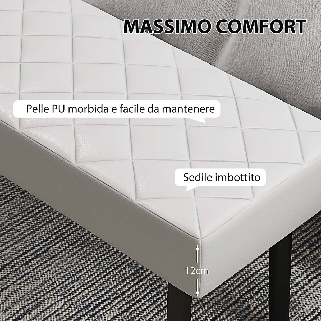 easycomfort easycomfort panca fondoletto imbottita in finta pelle trapuntata a diamante e gambe in acciaio 100x35x45cm grigio