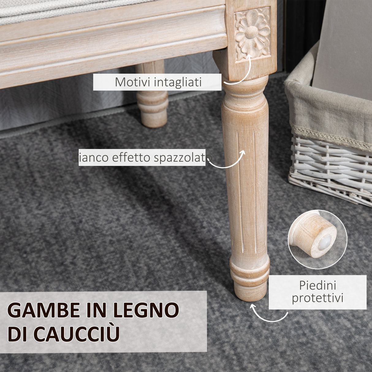 easycomfort easycomfort panca fondoletto imbottita stile vintage in tessuto e gambe in legno 117x40x48 cm crema