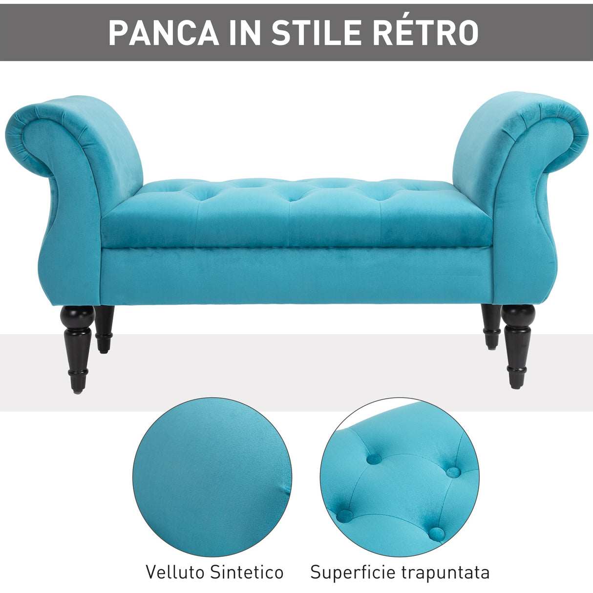 easycomfort easycomfort panca fondoletto in stile vintage struttura in legno e seduta imbottita stile chesterfield azzurra 117 x 40 x 58cm ean 8055776914985