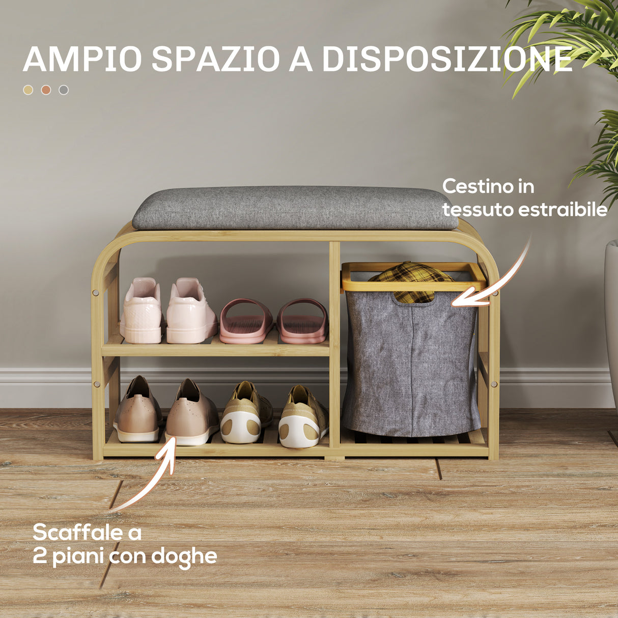 easycomfort easycomfort panca scarpiera da ingresso con seduta imbottita design a doghe e cestino estraibile 70x30x45 cm legno