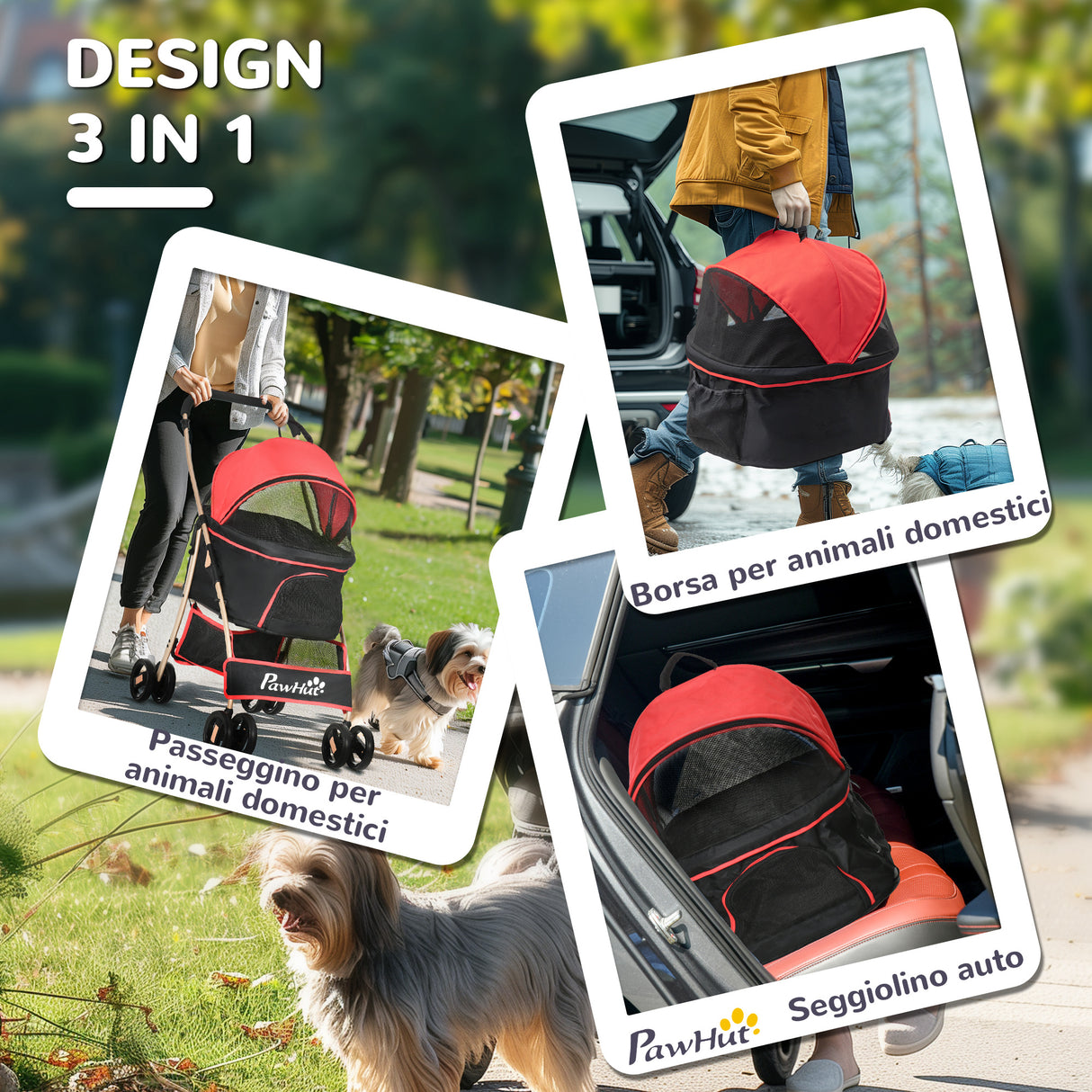 easycomfort easycomfort passeggino per cani convertibile con 2 guinzagli e cuscino in acciaio e poliestere 82x49 5x98 cm rosso e nero