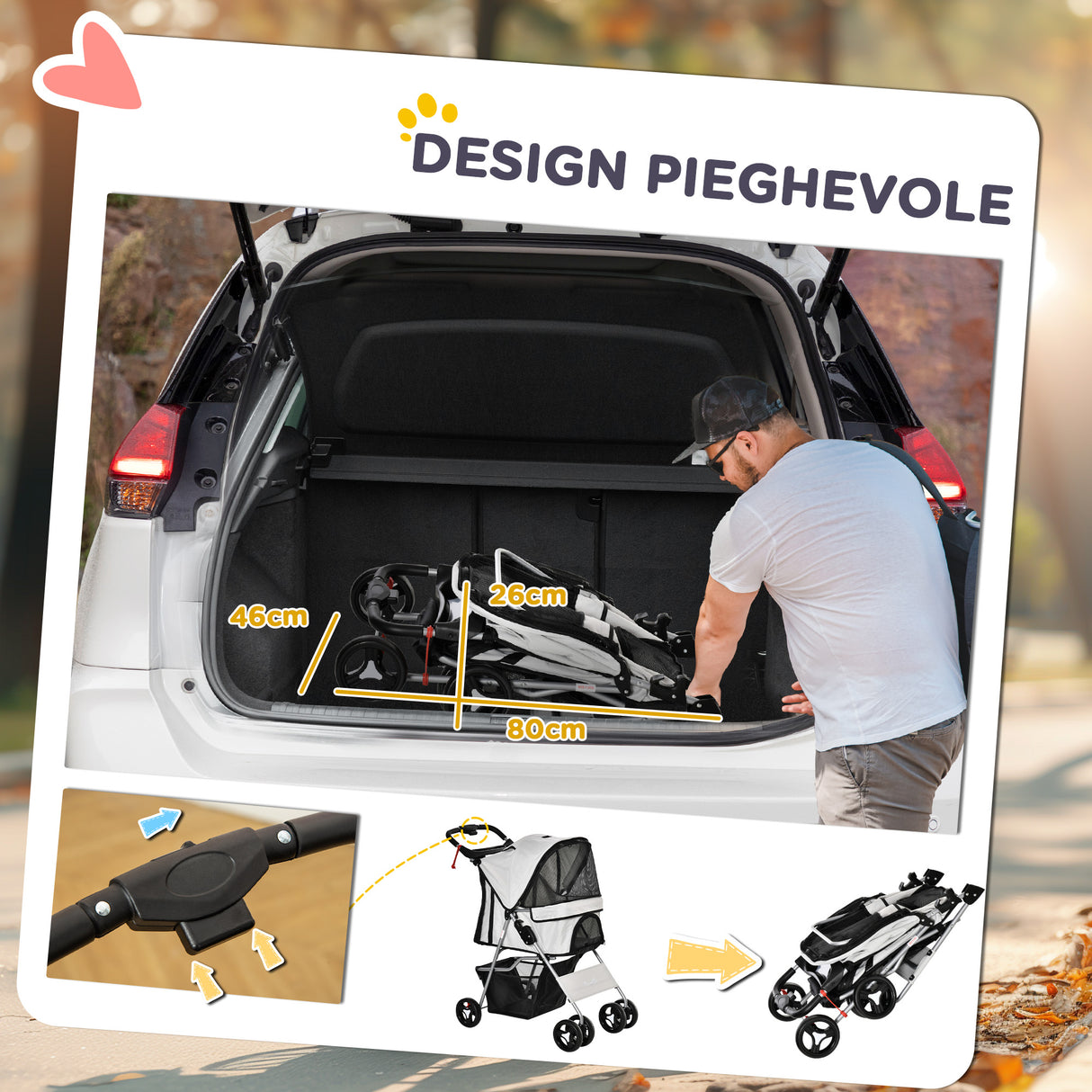 easycomfort easycomfort passeggino per cani pieghevole con 3 reti e cerniera in ferro e tessuto oxford 75x46x94 cm grigio