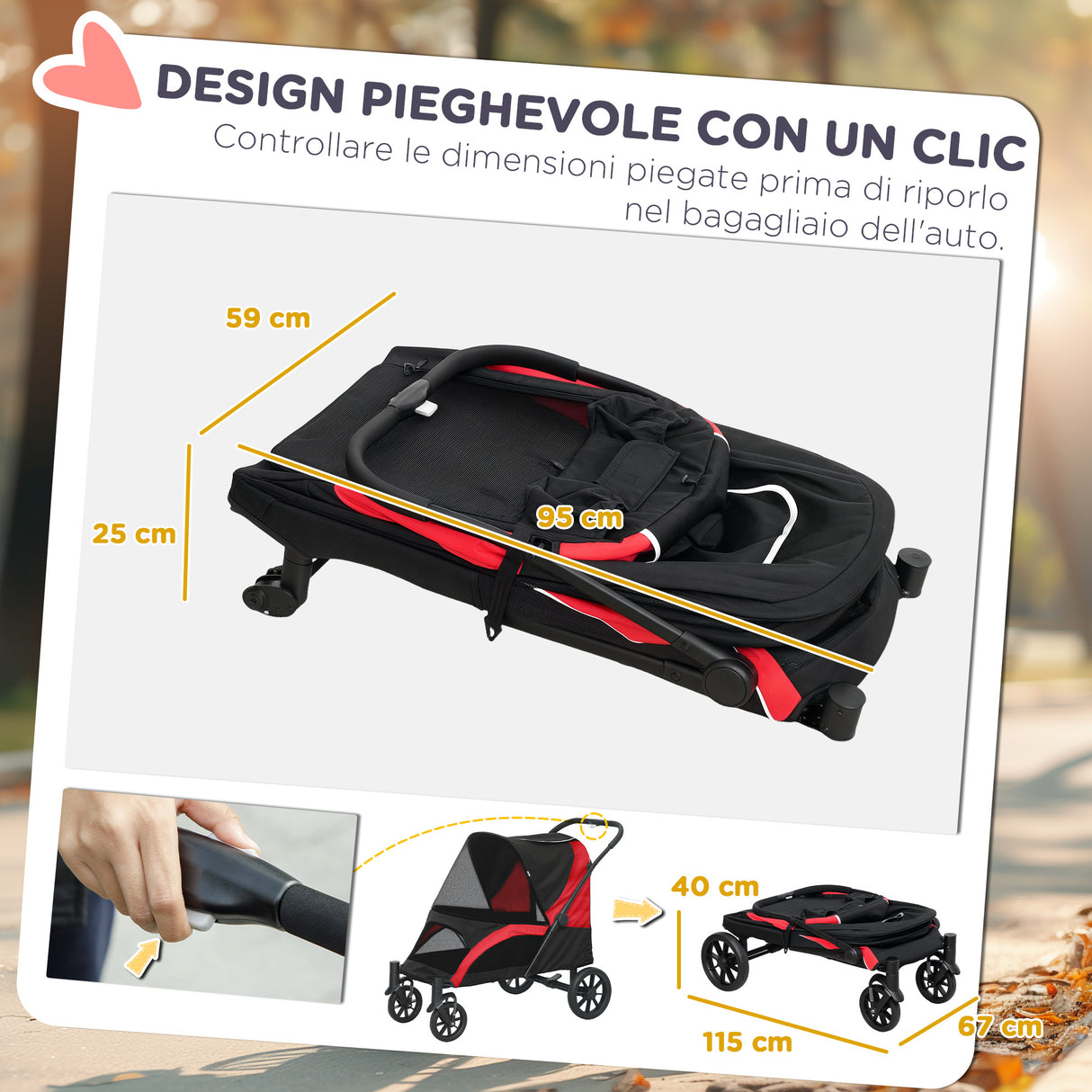 easycomfort easycomfort passeggino per cani taglia grande pieghevole con finestre a rete cuscino e guinzagli 124x67x100 cm nero