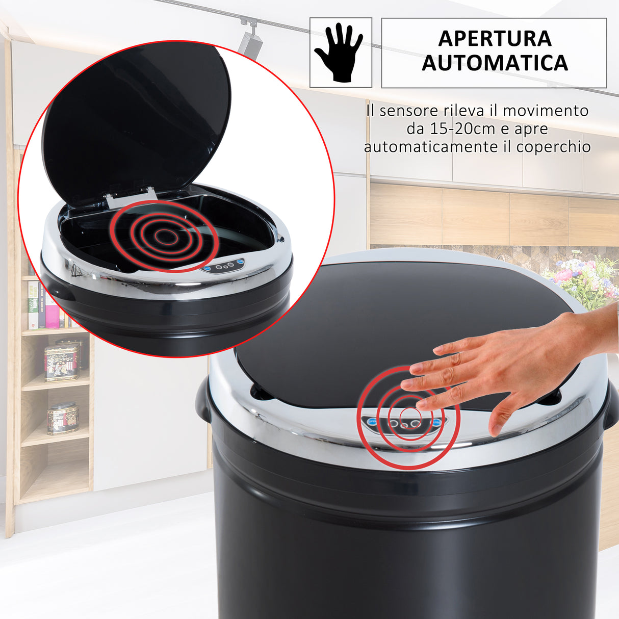 easycomfort easycomfort pattumiera automatica con sensore a infrarossi e capacita 50l acciaio inox e plastica nero 30 5x30 5x81 5cm