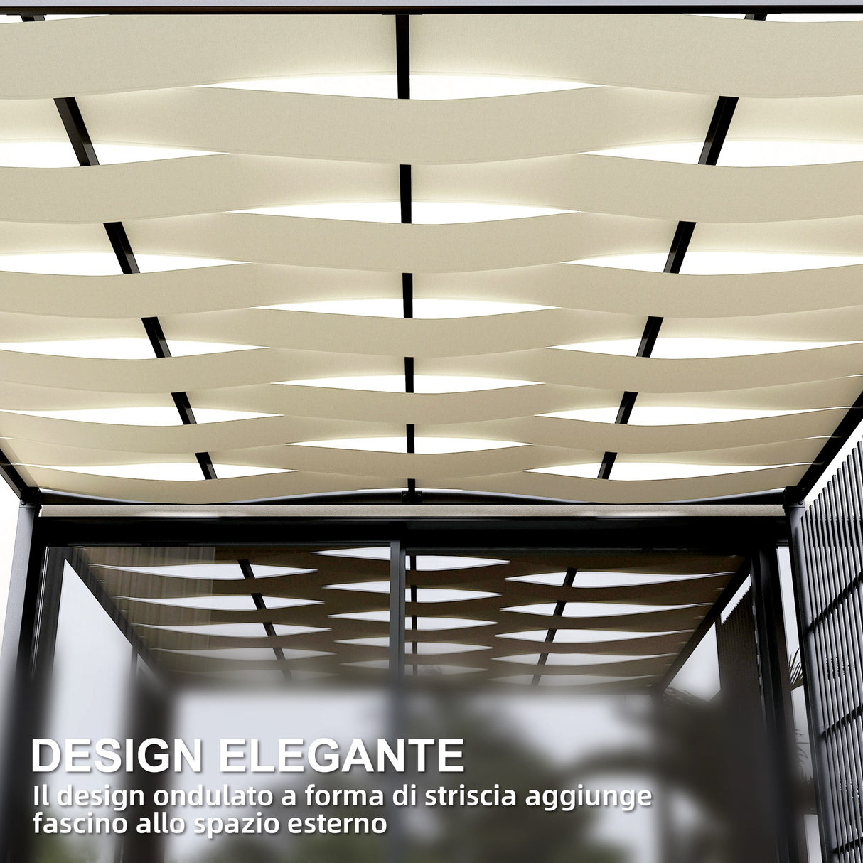 easycomfort easycomfort pergola per esterno 3x3 m con copertura ondulata e pannelli laterali in metallo e poliestere nero