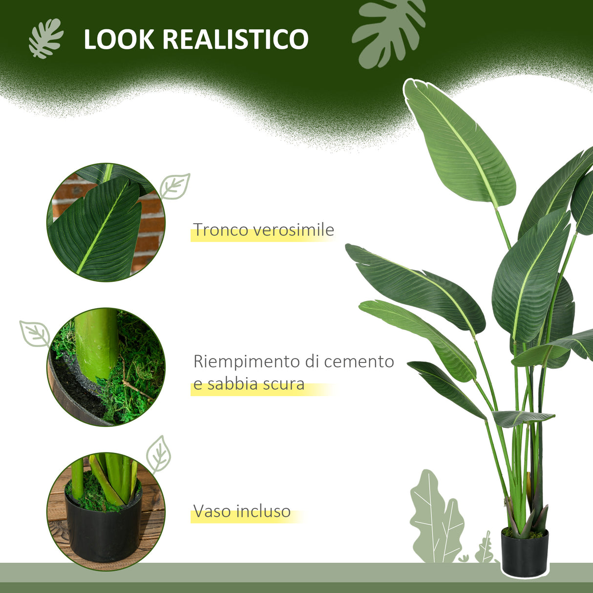 easycomfort easycomfort pianta artificiale palma del viaggiatore alta 150cm per interno ed esterno con vaso incluso