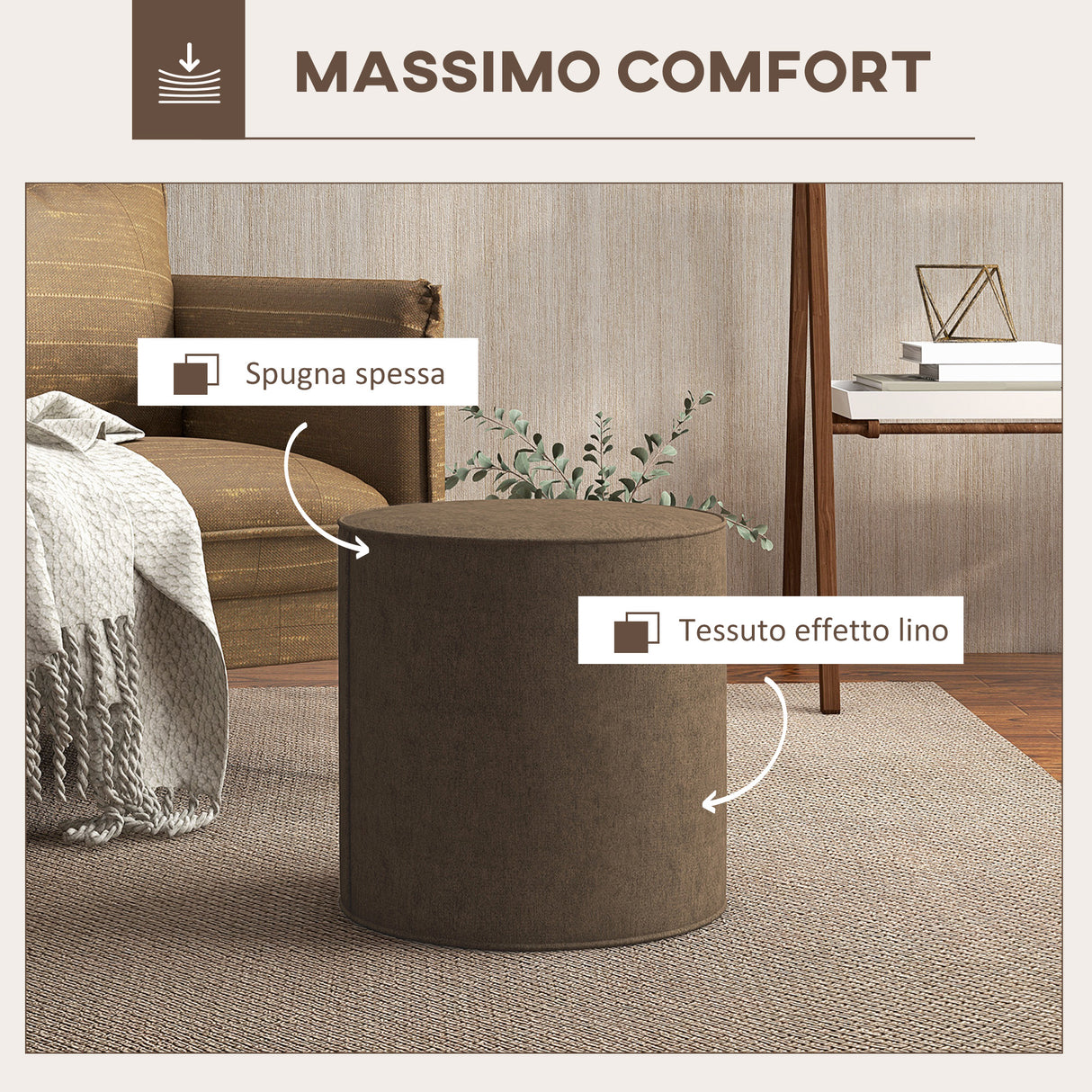 easycomfort easycomfort poggiapiedi 2 in 1 con rivestimento rimovibile in tessuto effetto lino 41x41 cm marrone