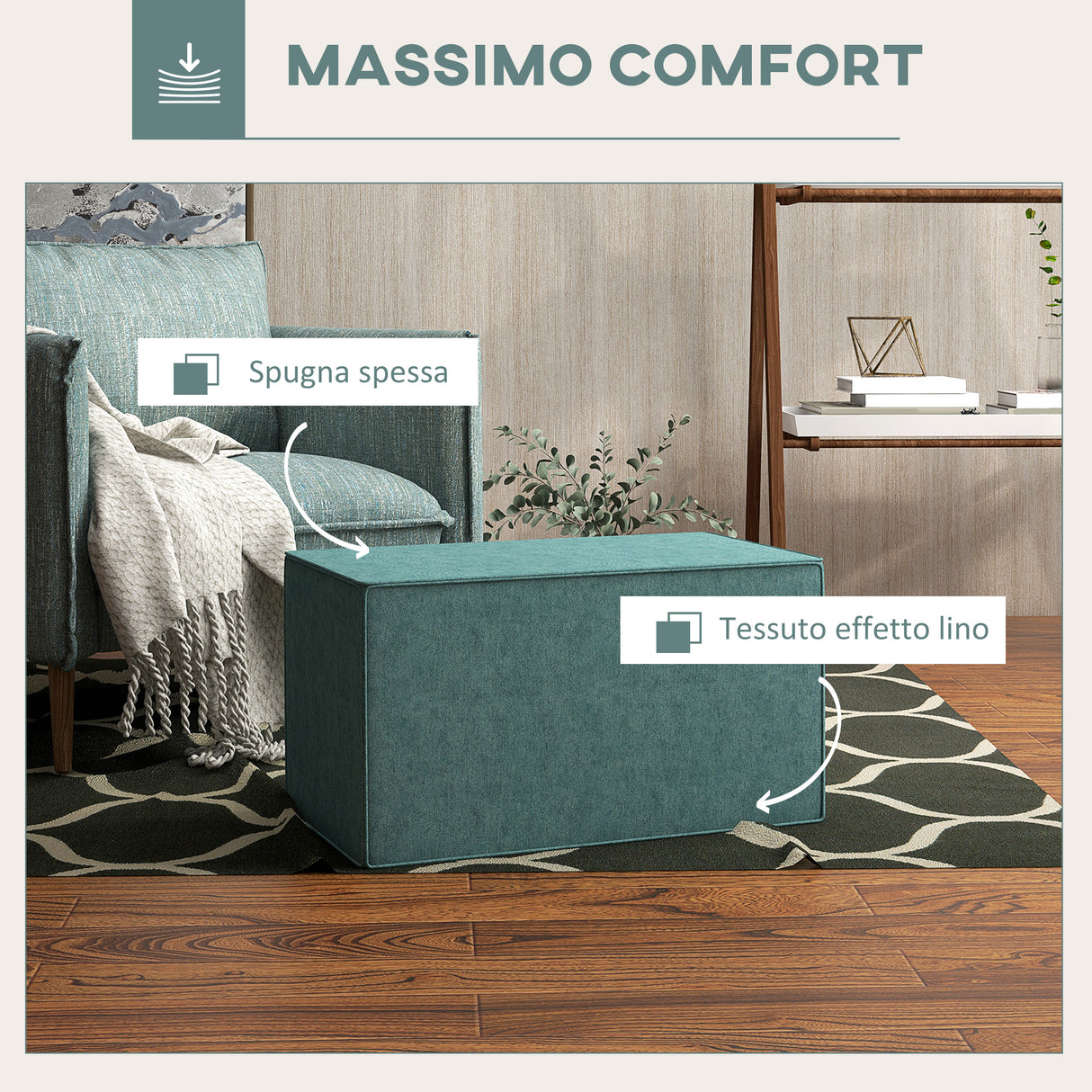 easycomfort easycomfort poggiapiedi 2 in 1 con rivestimento rimovibile in tessuto effetto lino 75x41x41 cm verde