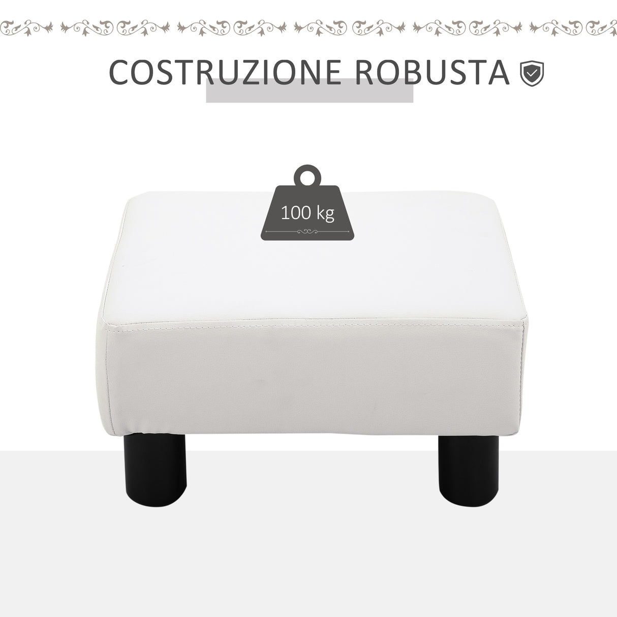 easycomfort easycomfort poggiapiedi rettangolare imbottito e rivestito in finta pelle bianca per soggiorno e ingresso 40x30x24 cm