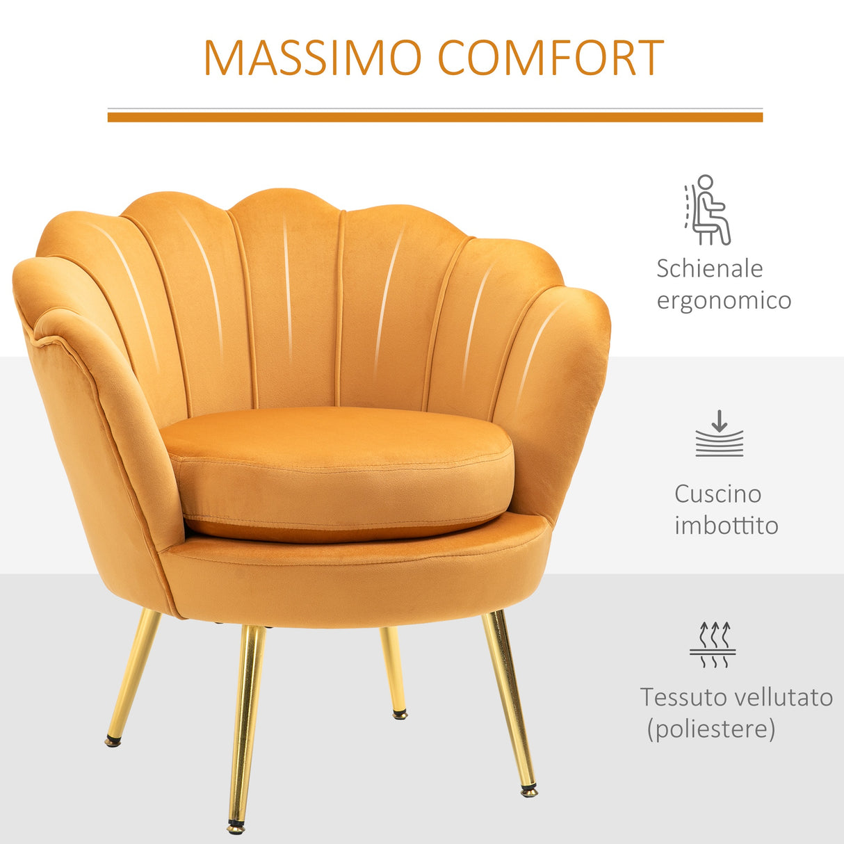 easycomfort easycomfort poltrona a conchiglia poltroncina vintage poltroncina da camera e salotto design elegante con schienale alto 76x67x74cm giallo ean 8055776910246